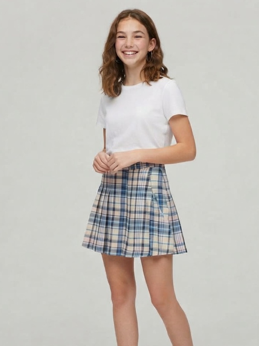 SO Plaid Pleated Skater Skirt in Blue, Pink And Green - Junior Size 5